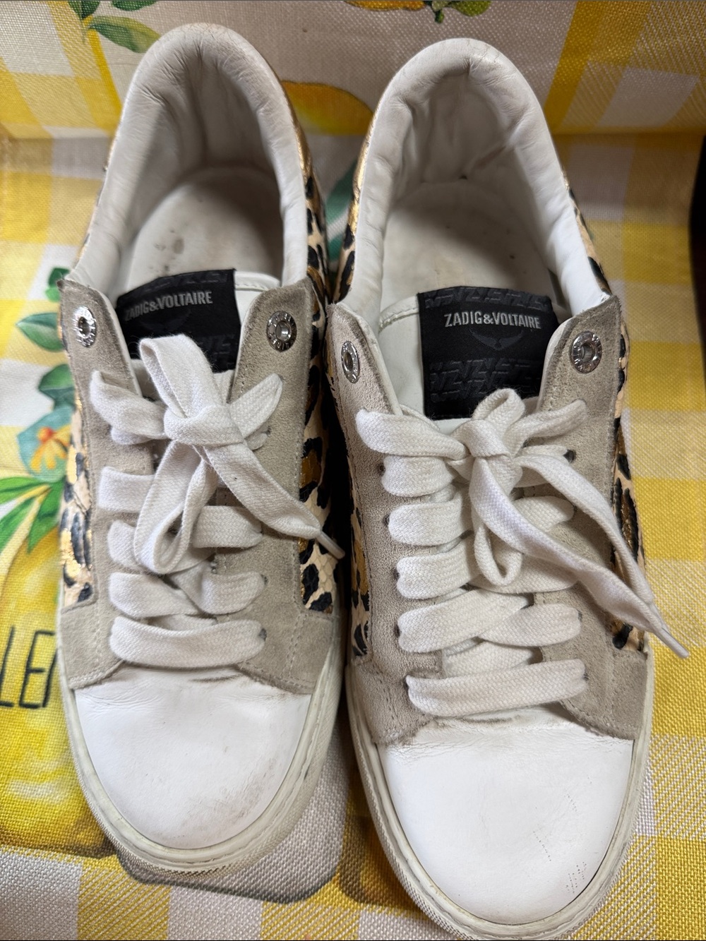 Zadig & Voltaire White, Beige and Leopard-Print Low-Top Sneakers